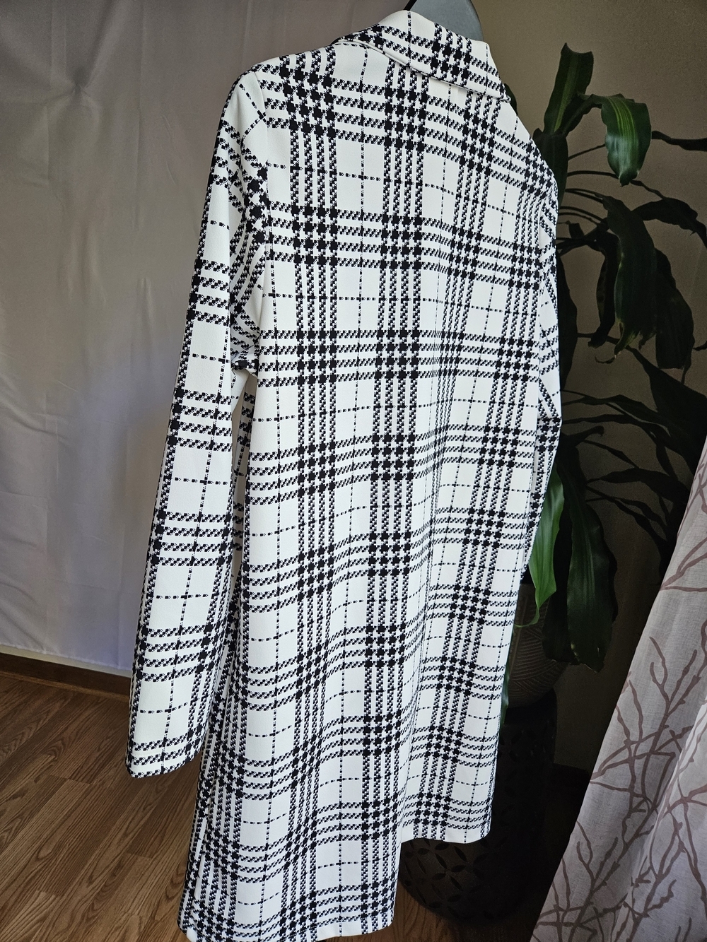 MELLODAY Black White Plaid Open Front Longline Jacket Coat - Picture 5 of 16